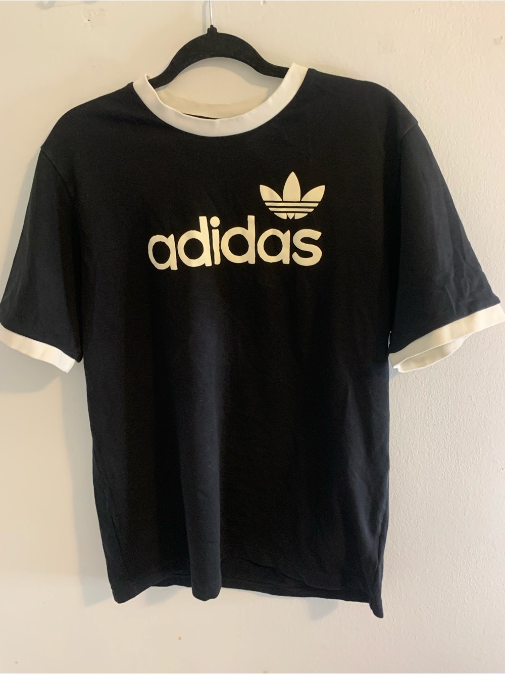 adidas Black Tee with White Trefoil Logo and Trim